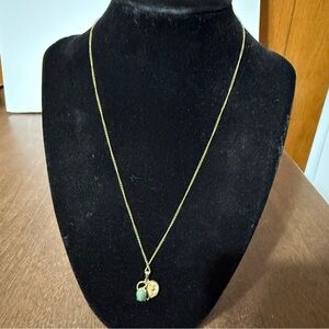 Beautiful Gold Tone & Green Vintage Pendant Necklace Gold Filled? Marked